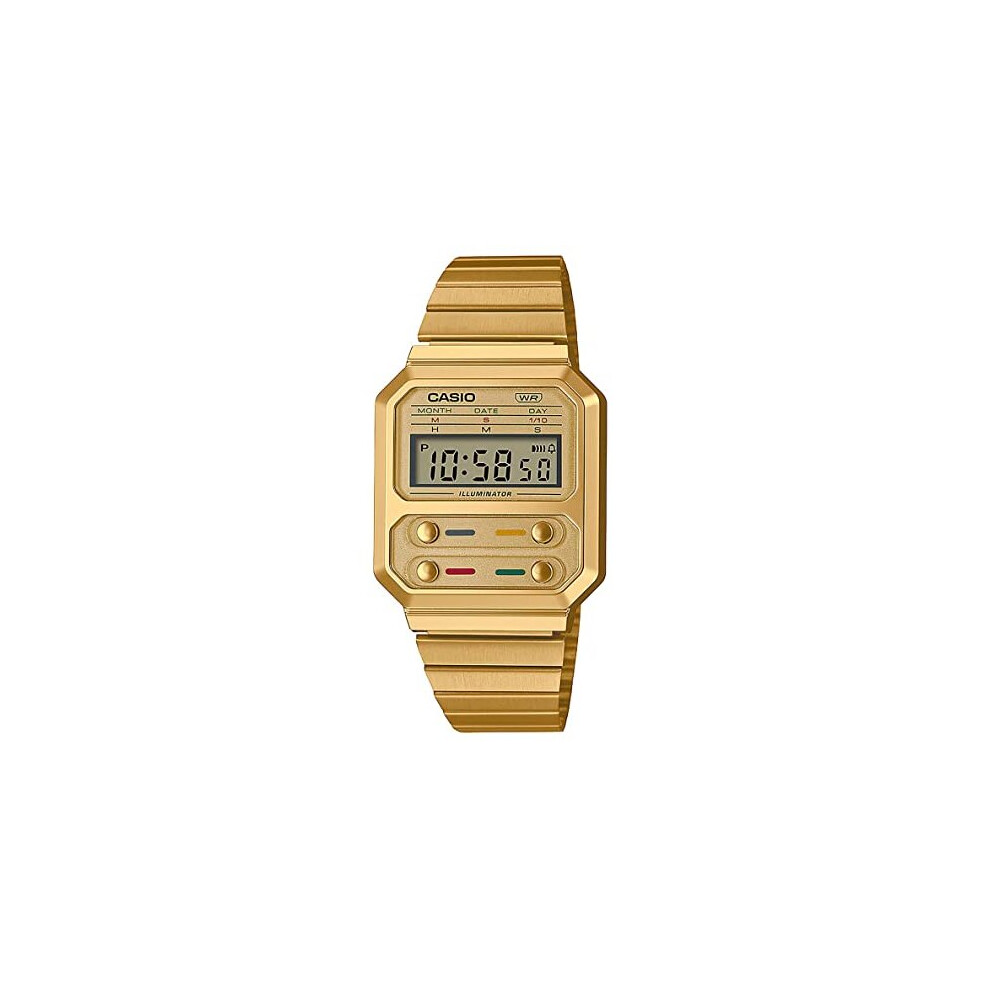 Casio Men's Digital Quartz Watch with Stainless Steel Strap A100WEG-9AEF