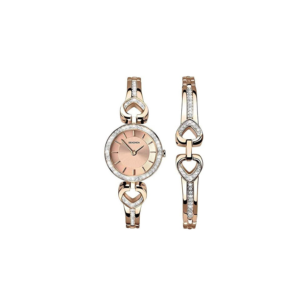 SEKONDA Womens Analogue Classic Quartz Watch with Rose Gold Strap 2363B