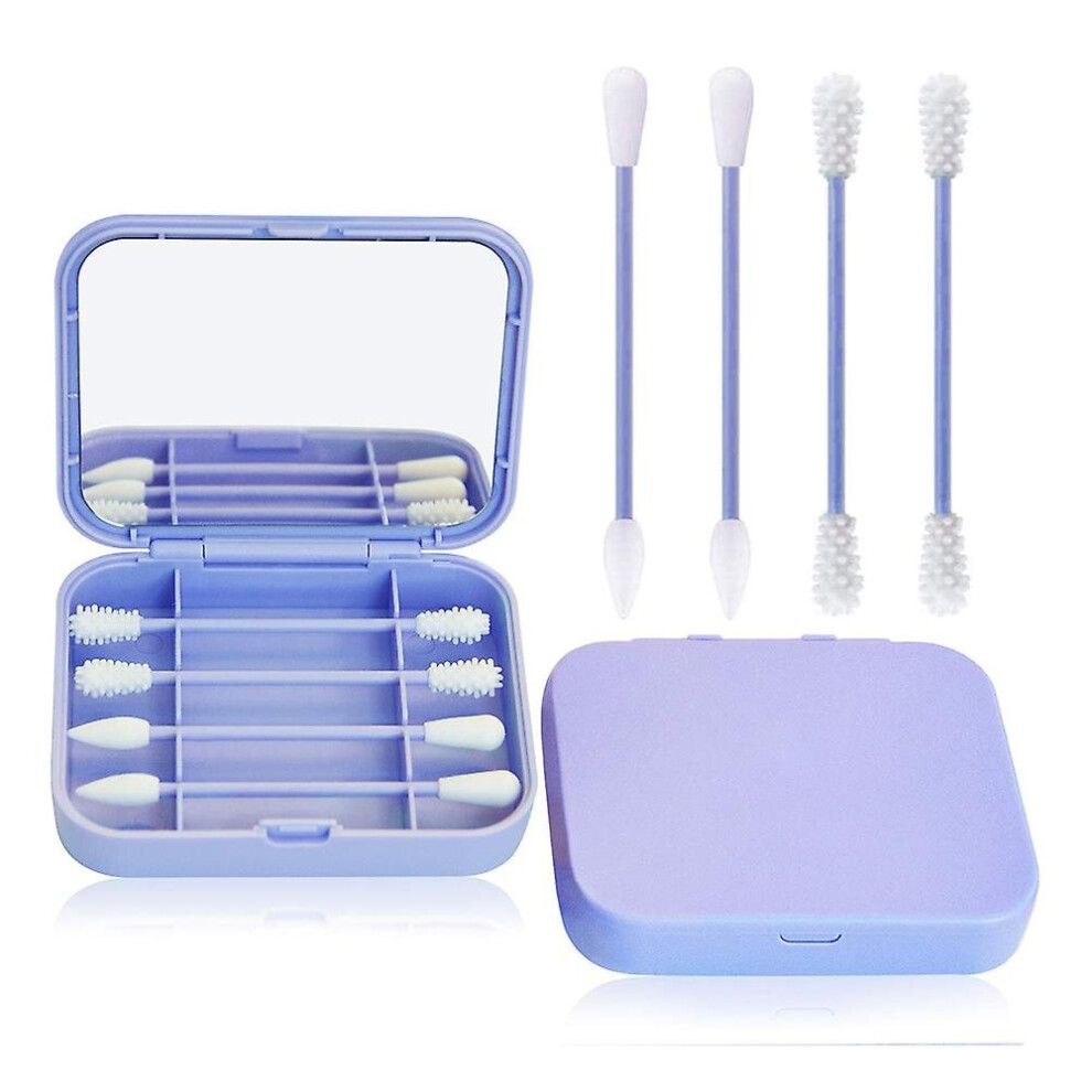 Purple (Purple) 4Pcs/Box Reusable Cotton Swab Ear Cleaning Cosmetic Silicone Buds Swabs Sticks With Makeup Mirror