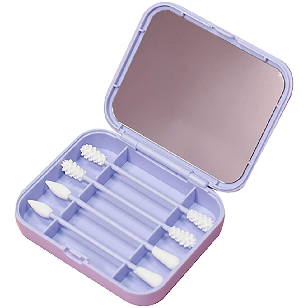 (ArmyGreen) 4pcs/box Reusable Cotton Swab Ear Cleaning Cosmetic Silicone Buds Swabs Sticks With Makeup Mirror