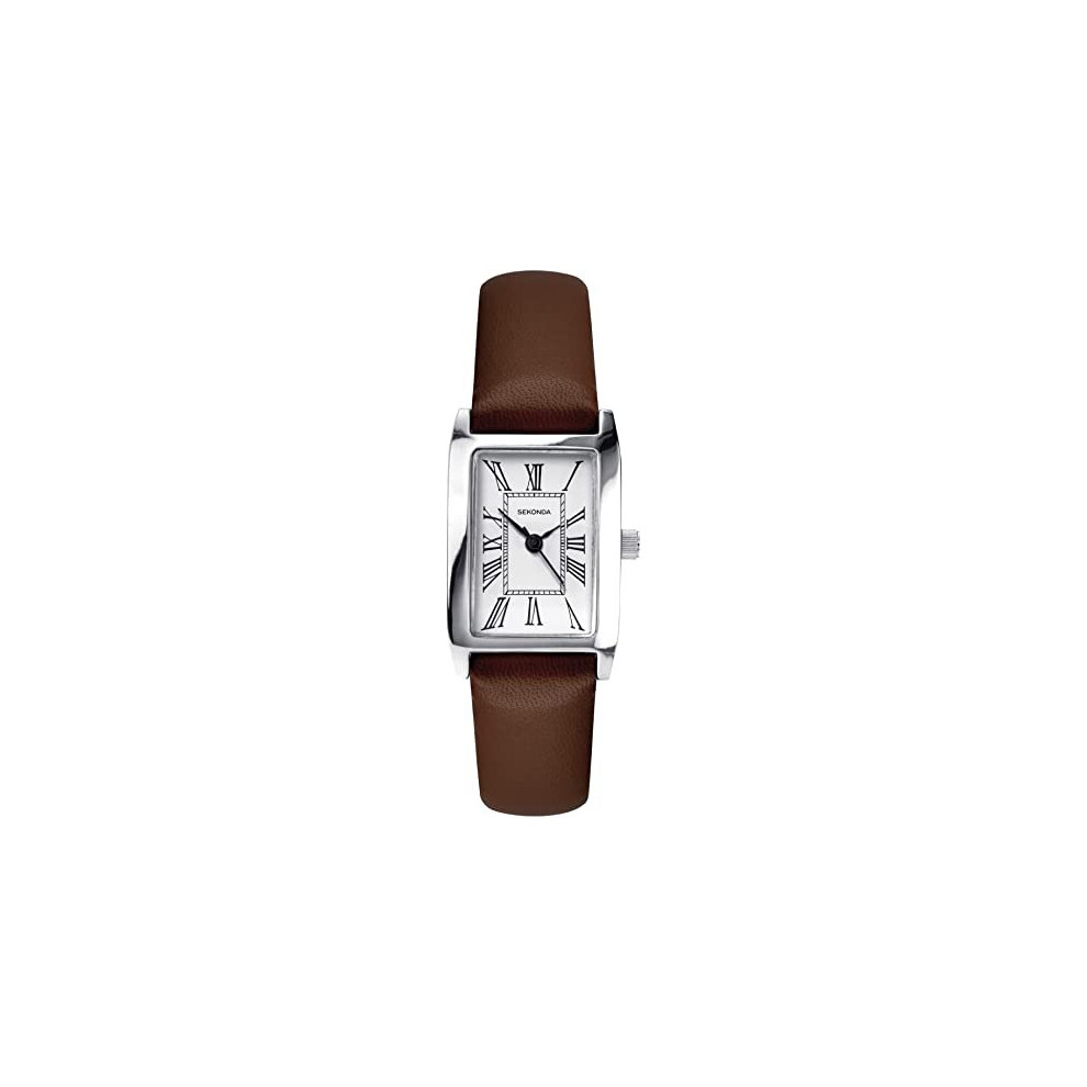 Sekonda Classic Ladies Quartz Watch with White Dial Analogue Display and Brown Strap 40338