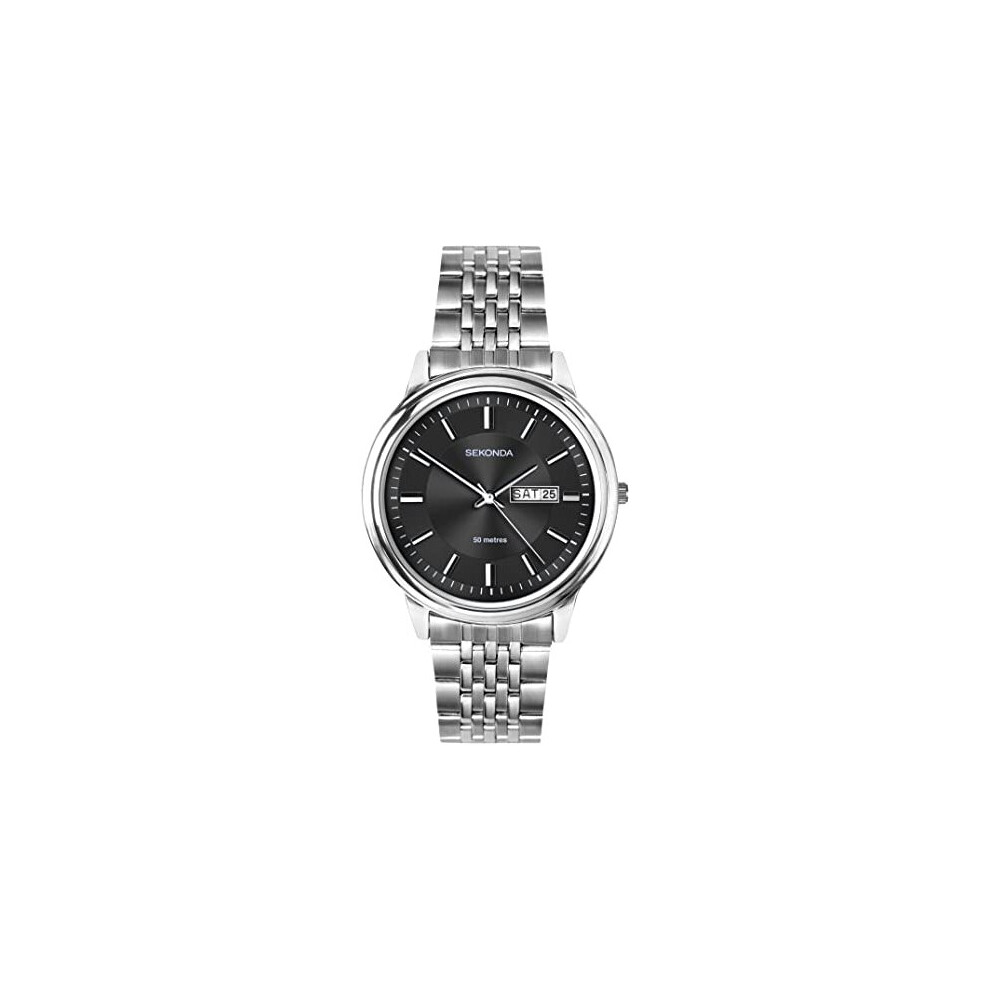 Sekonda Analogue Classic Quartz Watch With Black Dial And Silver Stainless Steel Strap 1928 Men's Black,Silver
