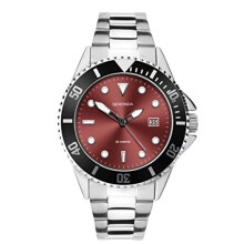 Sekonda Mens Sports Analogue Quartz Watch with Red Dial and Silver Bracelet 1923