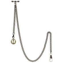 TREEWETO Men's Albert Chain Pocket Watch Curb Link Key Chain 2 Hooks with Antique Anchor Bronze Pendant Design Charm Fob T Bar