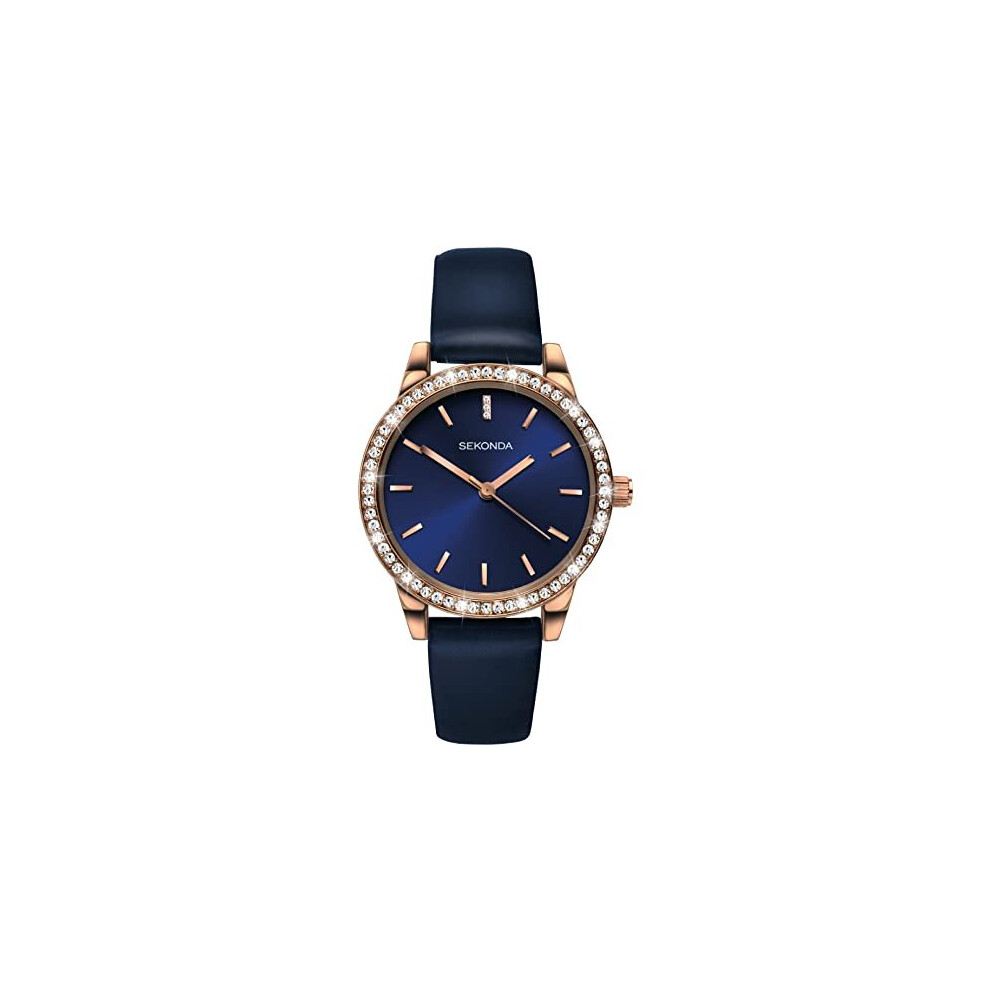 Sekonda Editions Ladies Analogue Quartz Watch with Rose Gold Case and Blue Strap 40328