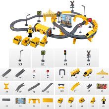 (yellow) 66/92 Pcs Multi-style DIY Assembly Track Train Increase Parent-child Interaction Toy Set with Sound Effect for Kids Gift
