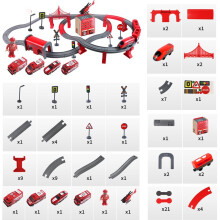 (red) 66/92 Pcs Multi-style DIY Assembly Track Train Increase Parent-child Interaction Toy Set with Sound Effect for Kids Gift