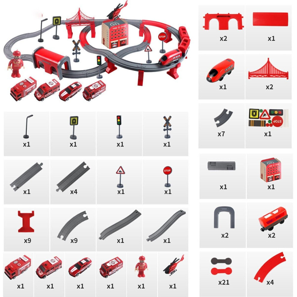 (red) 66/92 Pcs Multi-style DIY Assembly Track Train Increase Parent-child Interaction Toy Set with Sound Effect for Kids Gift