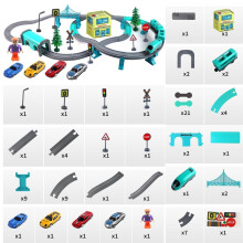 (blue) 66/92 Pcs Multi-style DIY Assembly Track Train Increase Parent-child Interaction Toy Set with Sound Effect for Kids Gift
