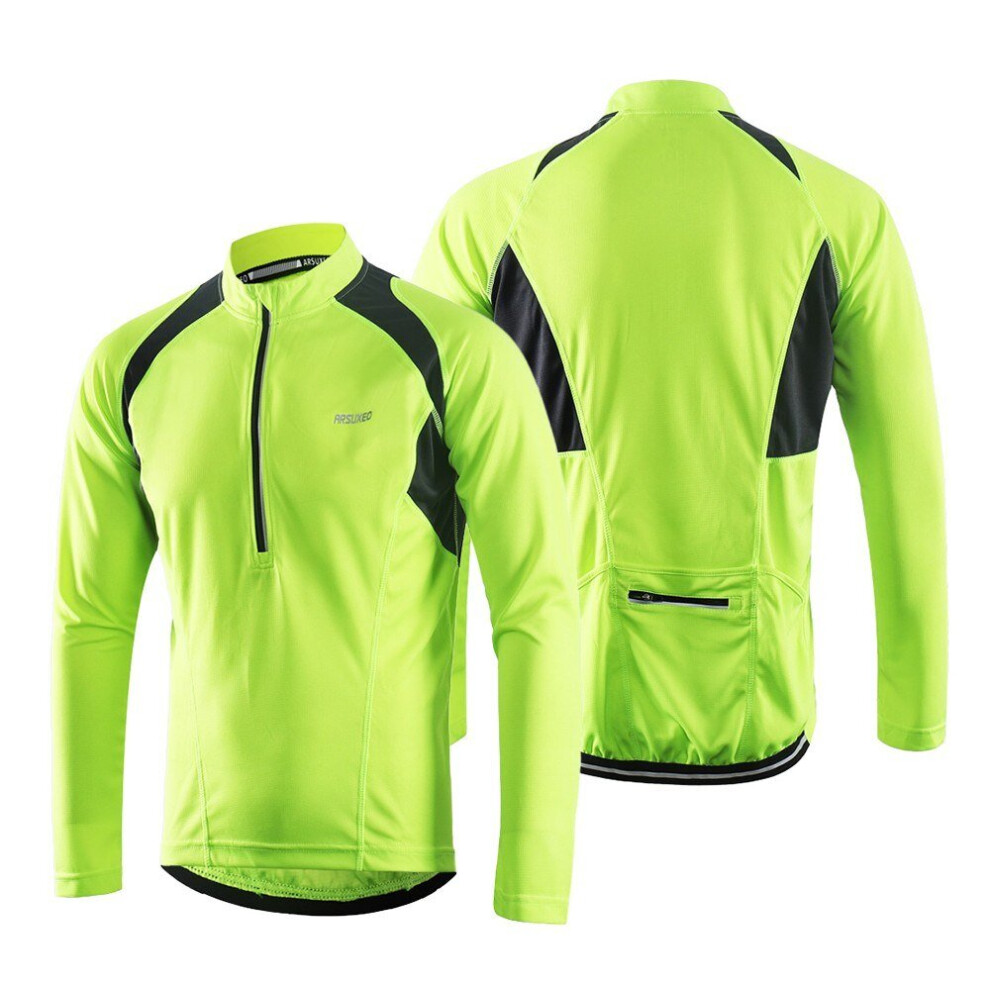 (Green, M) Men's Long Sleeve Cycling Jersey Lightweight Breathable Quick Dry