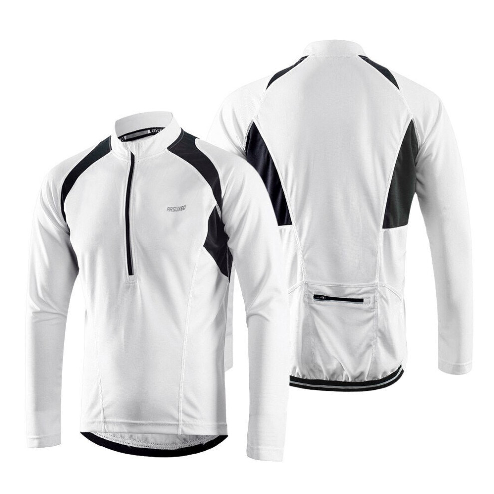 (White, M) Men's Long Sleeve Cycling Jersey Lightweight Breathable Quick Dry