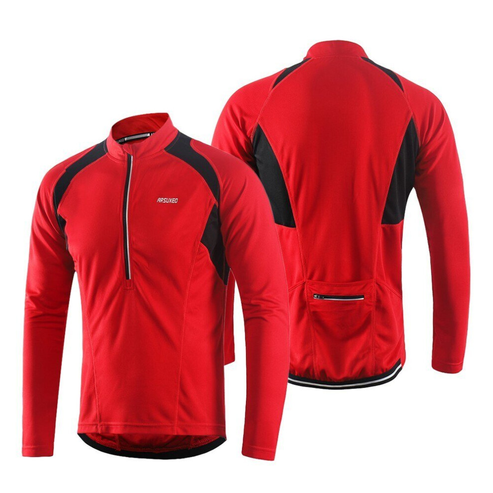 (Red, L) Men's Long Sleeve Cycling Jersey Lightweight Breathable Quick Dry