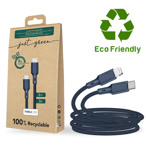 Câble USB C/Lightning - JUST GREEN - 2 m - Recyclable - Charge et synchronisation - Coton 2