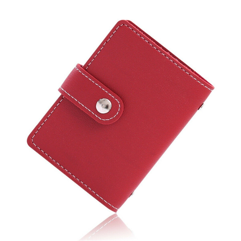 (Red) 26 Card Slots Portable Leather Wallet Anti-theft Brush Shield NFC/RFID Holder