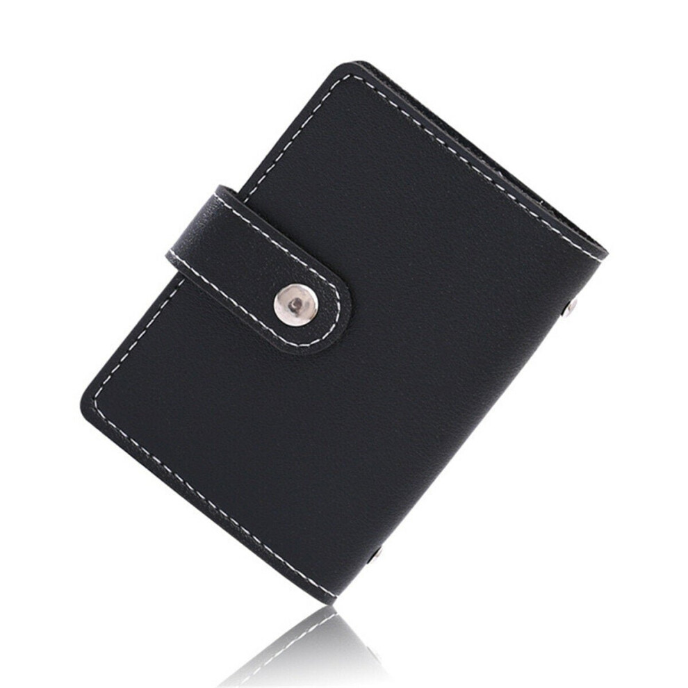 (Black) 26 Card Slots Portable Leather Wallet Anti-theft Brush Shield NFC/RFID Holder