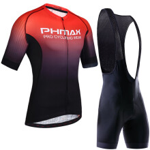 (Black Red, Bib) Cycling Clothing Set Breathable Anti-UV Bicycle Wear Short Sleeve Jersey