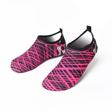 (Rose Red stripe, 8.5) Outdoor Wading Beach Shoes Swimming Surf Sea Slippers Quick-Dry Aqua-Soft Foldable