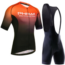 (Black Orange, Bib) Cycling Clothing Set Breathable Anti-UV Bicycle Wear Short Sleeve Jersey