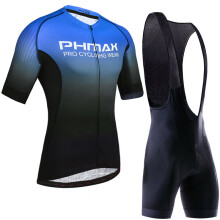 (Black Blue, Bib) Cycling Clothing Set Breathable Anti-UV Bicycle Wear Short Sleeve Jersey