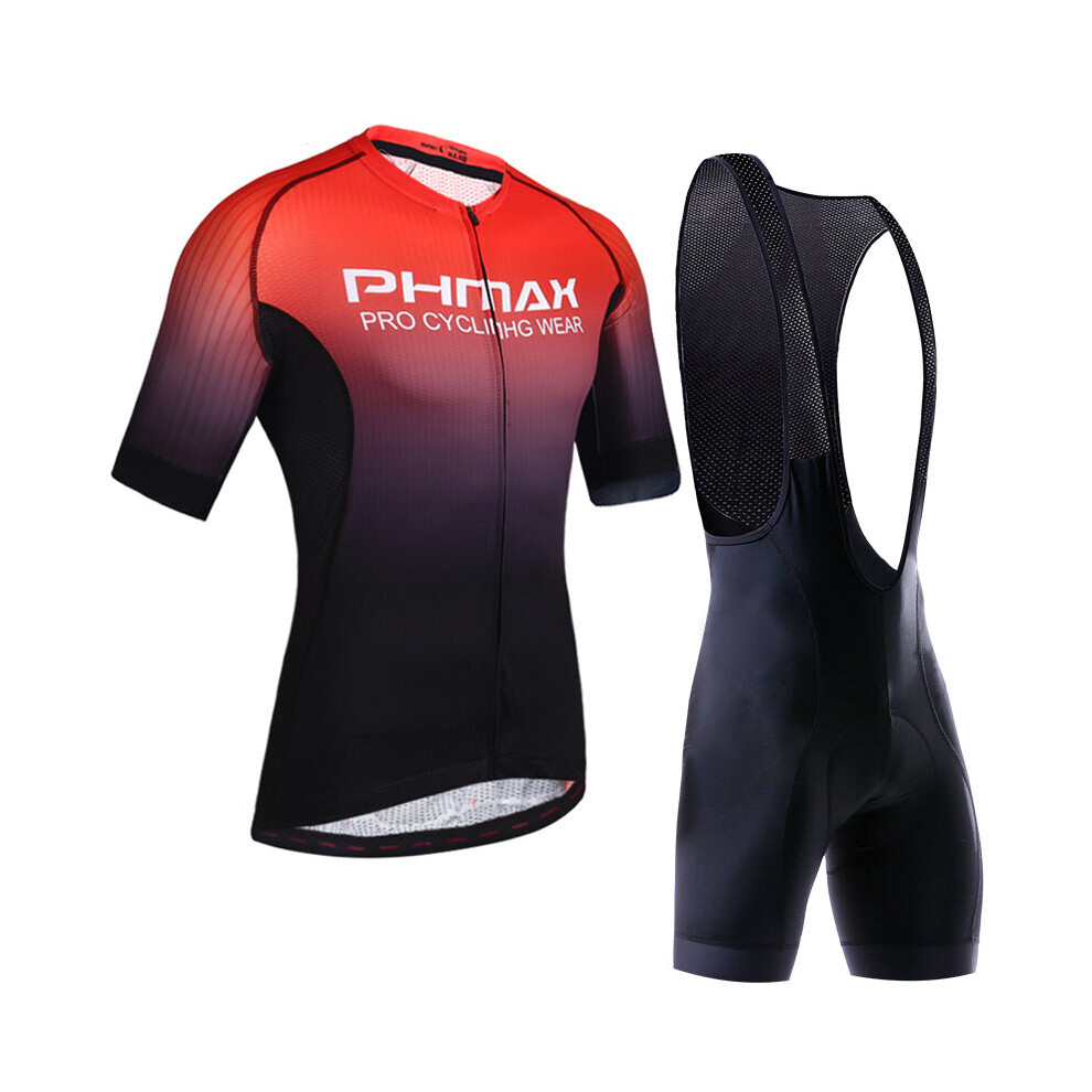 (Black Red, Bib) Cycling Clothing Set Breathable Anti-UV Bicycle Wear Short Sleeve Jersey