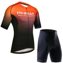 (Black Orange, Standard) Cycling Clothing Set Breathable Anti-UV Bicycle Wear Short Sleeve Jersey
