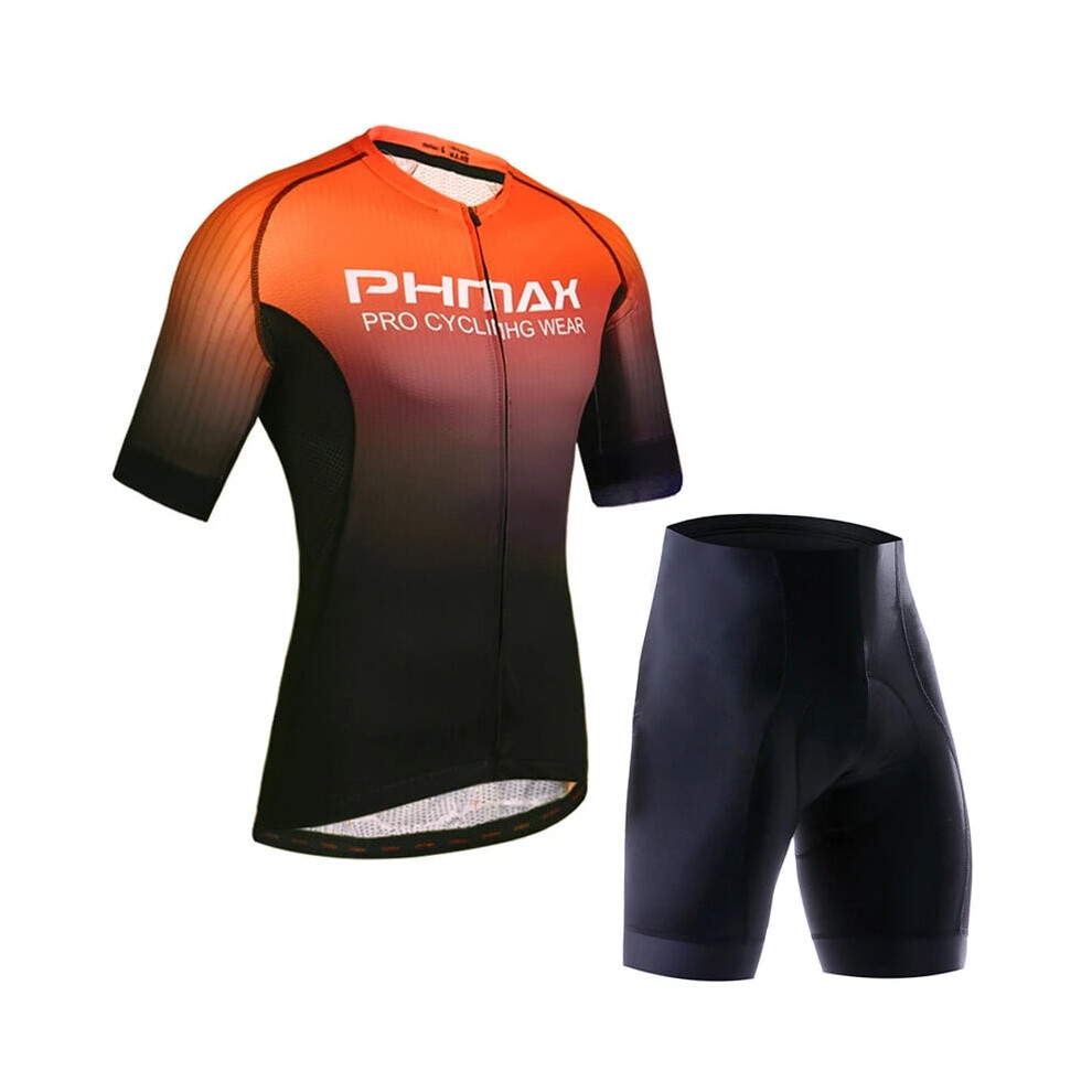 (Black Orange, Standard) Cycling Clothing Set Breathable Anti-UV Bicycle Wear Short Sleeve Jersey