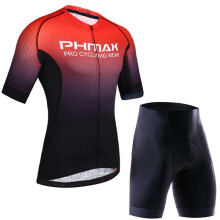 (Black Red, Standard) Cycling Clothing Set Breathable Anti-UV Bicycle Wear Short Sleeve Jersey