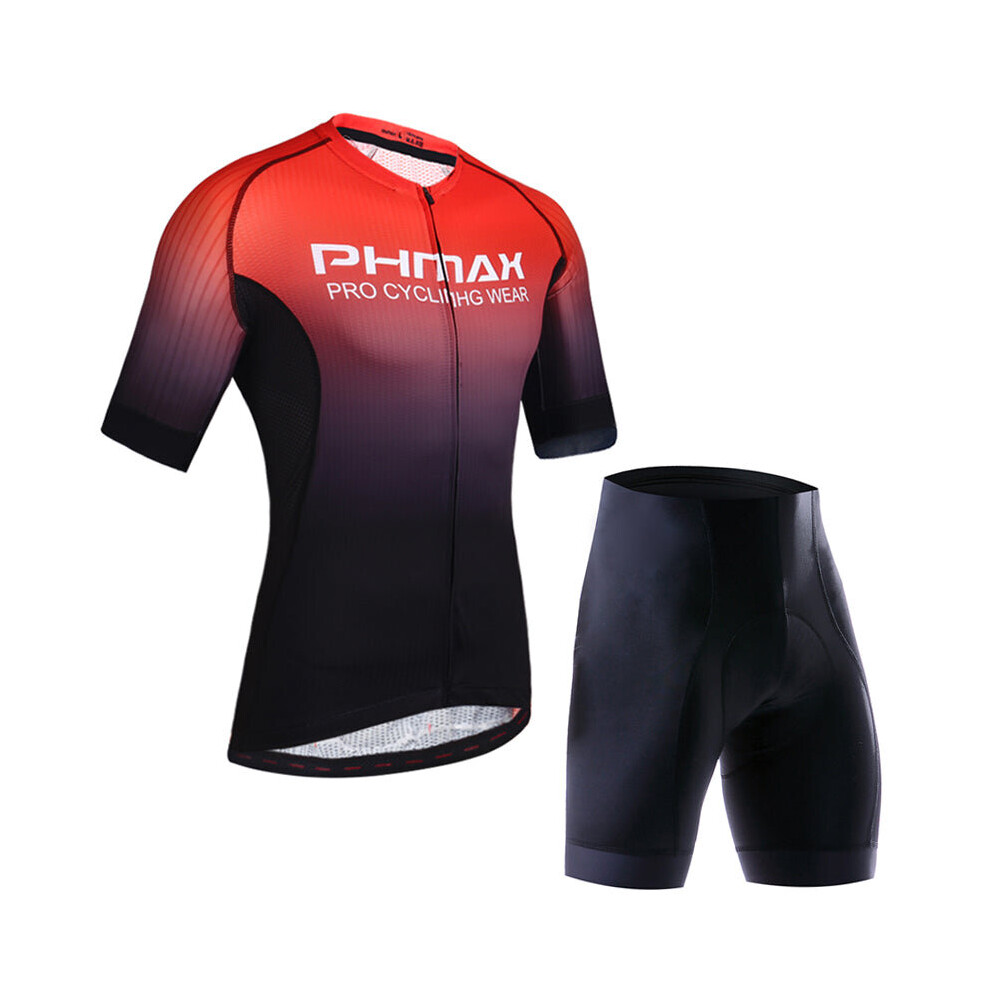 (Black Red, Standard) Cycling Clothing Set Breathable Anti-UV Bicycle Wear Short Sleeve Jersey