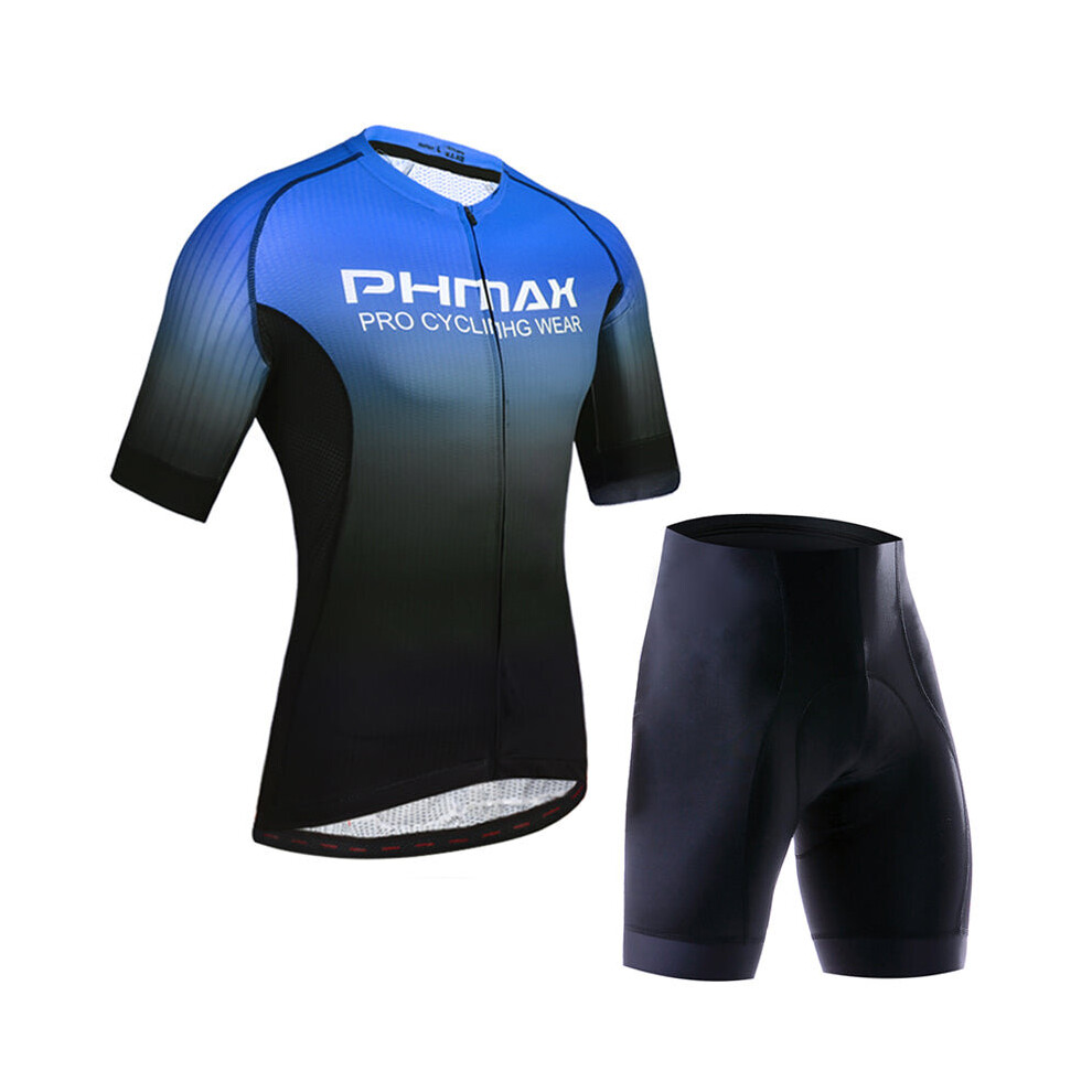 (Black Blue, Standard) Cycling Clothing Set Breathable Anti-UV Bicycle Wear Short Sleeve Jersey