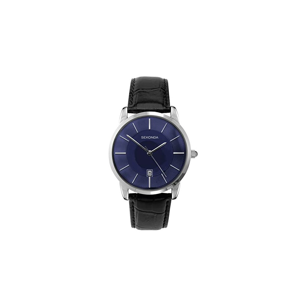 Sekonda Men's Quartz Watch with Blue Dial Analogue Display and Black Leather Strap 1932