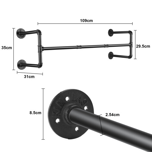 Wall Mount Hanging Garment Storage Rack Industrial Pipe Clothes  Rack 2