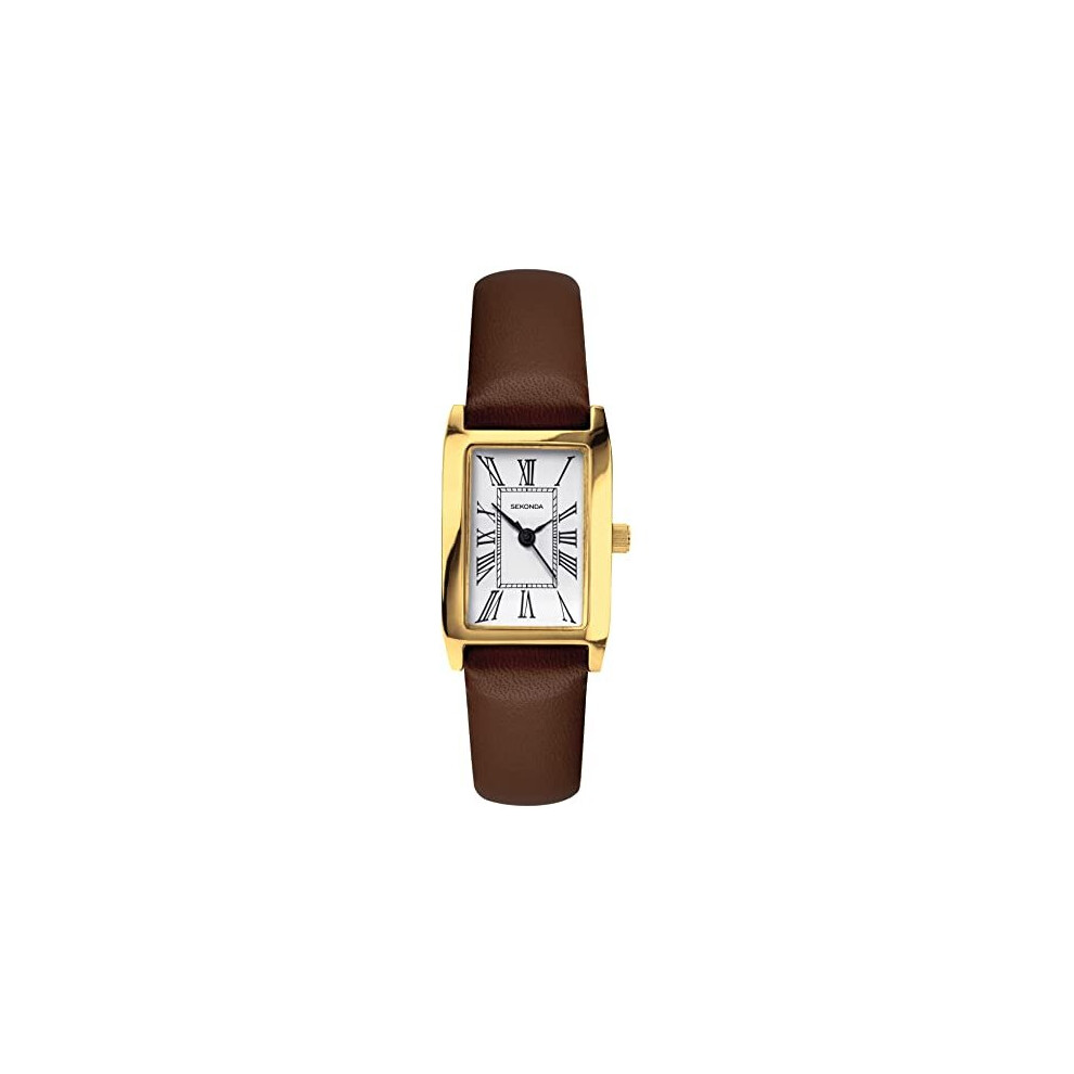 Sekonda Classic Ladies Quartz Watch with White Dial Analogue Display and Brown Strap 40336