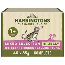 Harringtons Grain Free Mixed Selection in Jelly Wet Cat food - Beef, Chicken, Salmon & Tuna,85 g (Pack of 40)