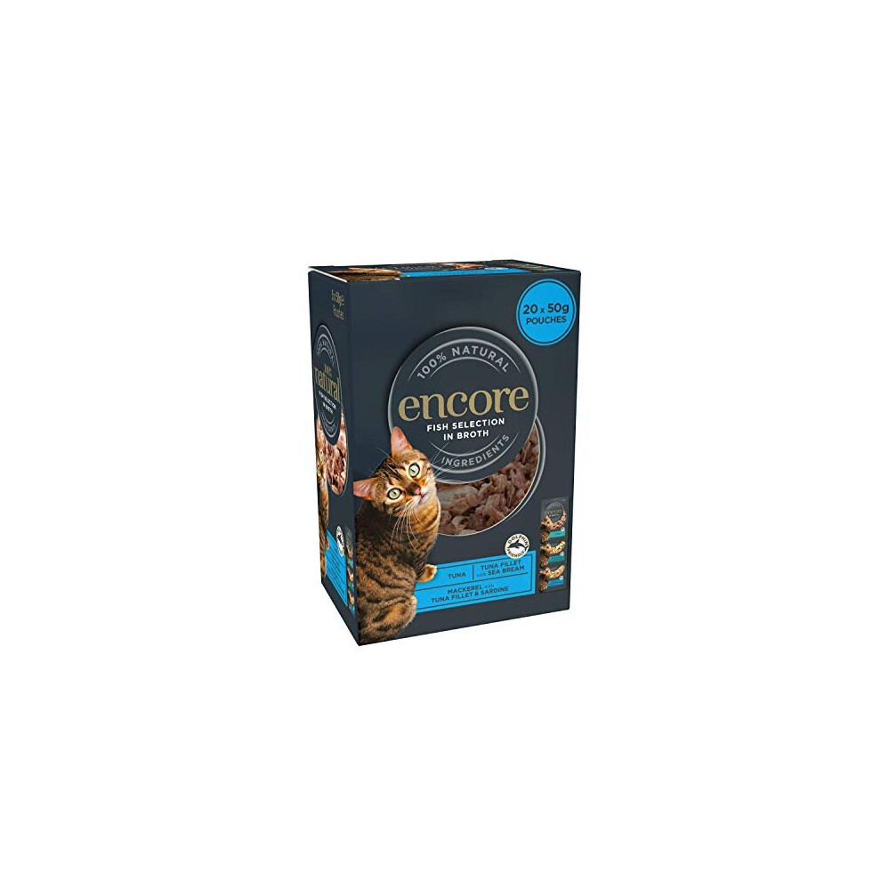 Encore 100% Natural Wet Cat Food, Fish Selection in Broth 50g Pouch (20 x 50g Pouches)