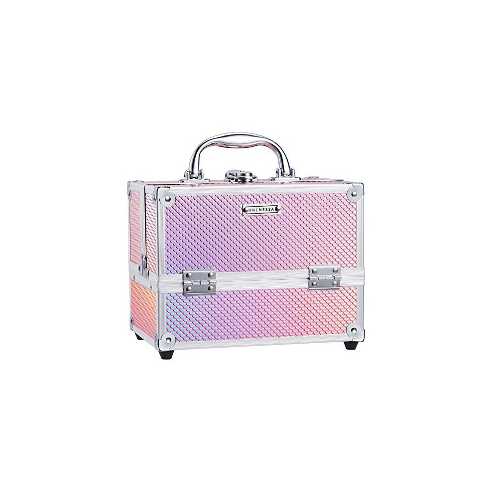 Frenessa Pink Makeup Case 4 Trays Cosmetic Box Lockable Beauty Vanity Organiser Holder Box For Gifts (Pink)