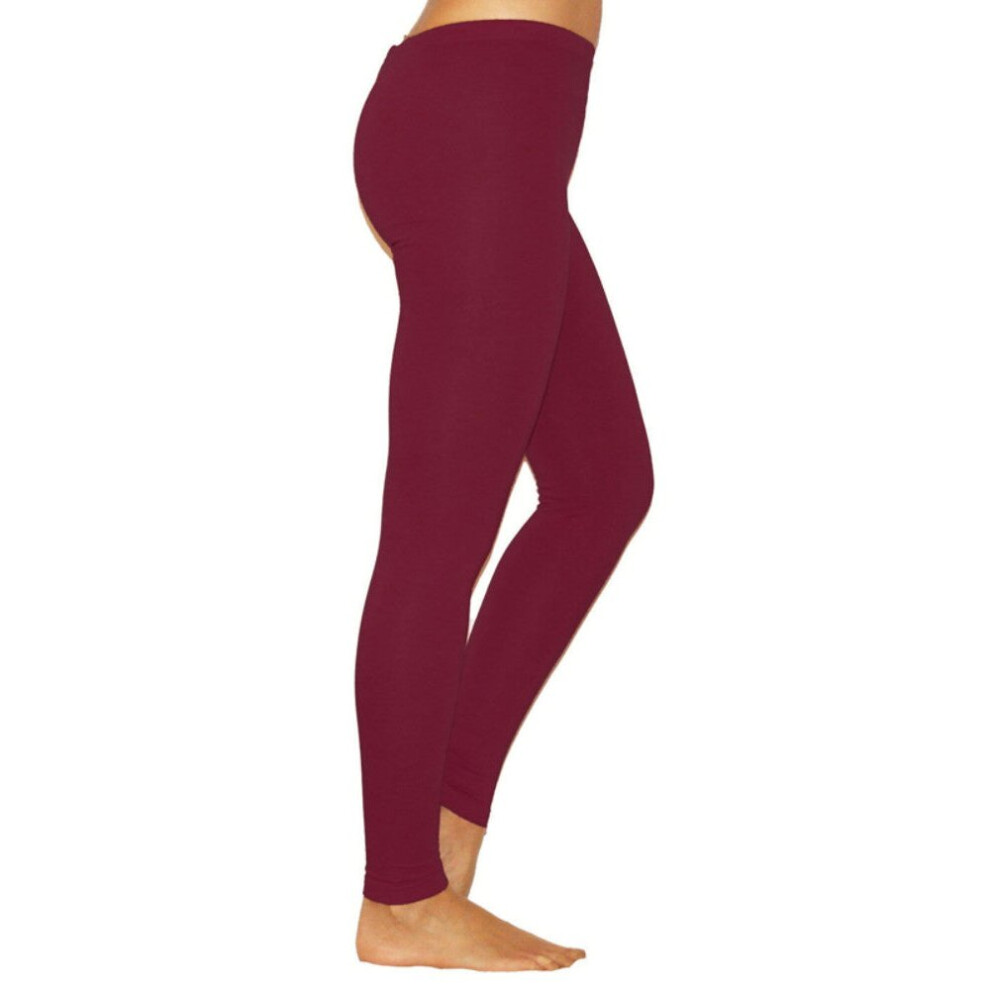 (Wine Red, M) Women High Waist Yoga Fitness Pants Stretch Leggings