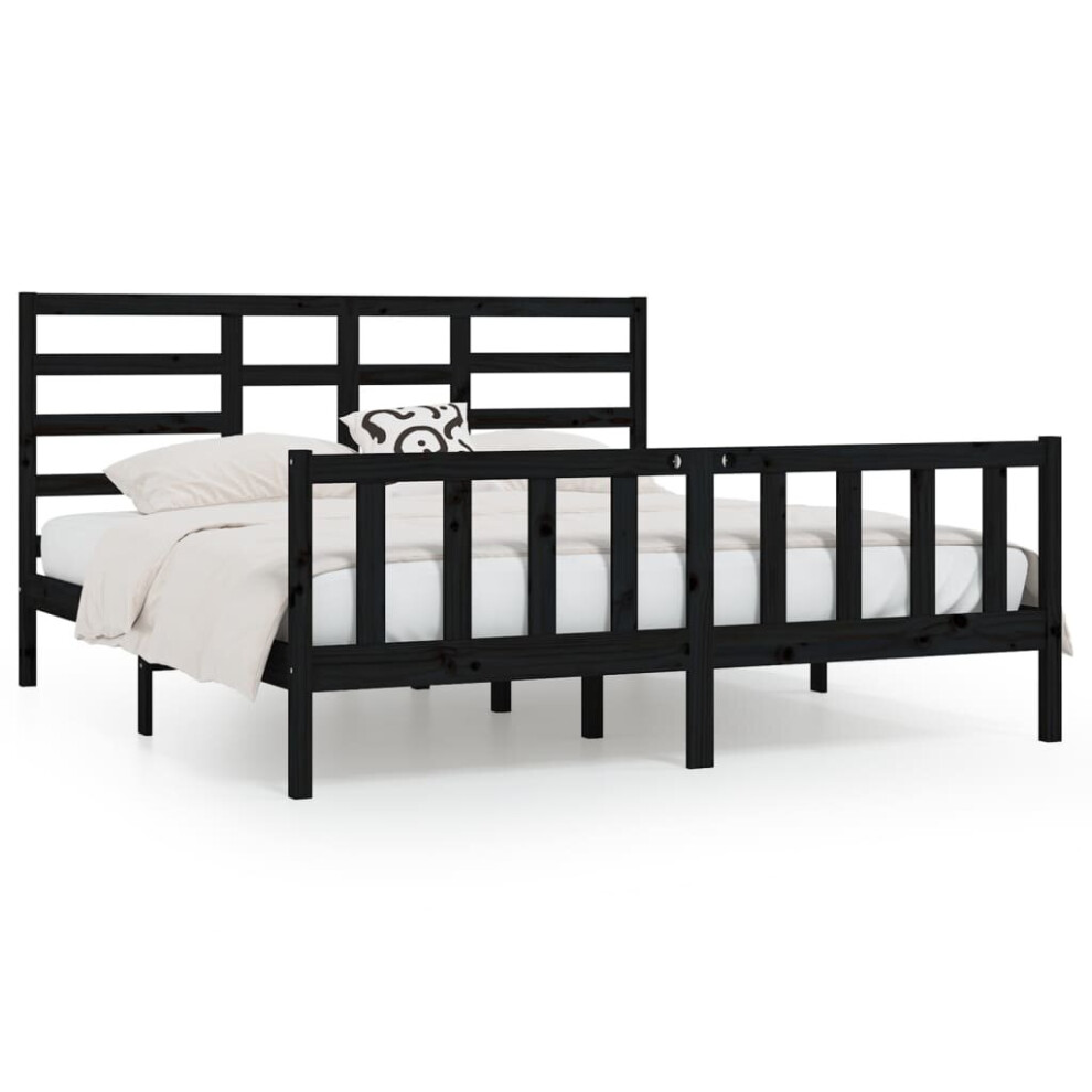Vidaxl (Black, 200 X 200 Cm) Bed Frame Bed Base Bedstead Bedroom Mattress Foundation Solid Wood Pine