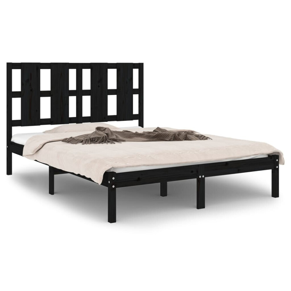 Vidaxl (Black, 140 X 190 Cm) Solid Wood Pine Bed Frame Wooden Bedstead Bed Base Multi Colours/Sizes