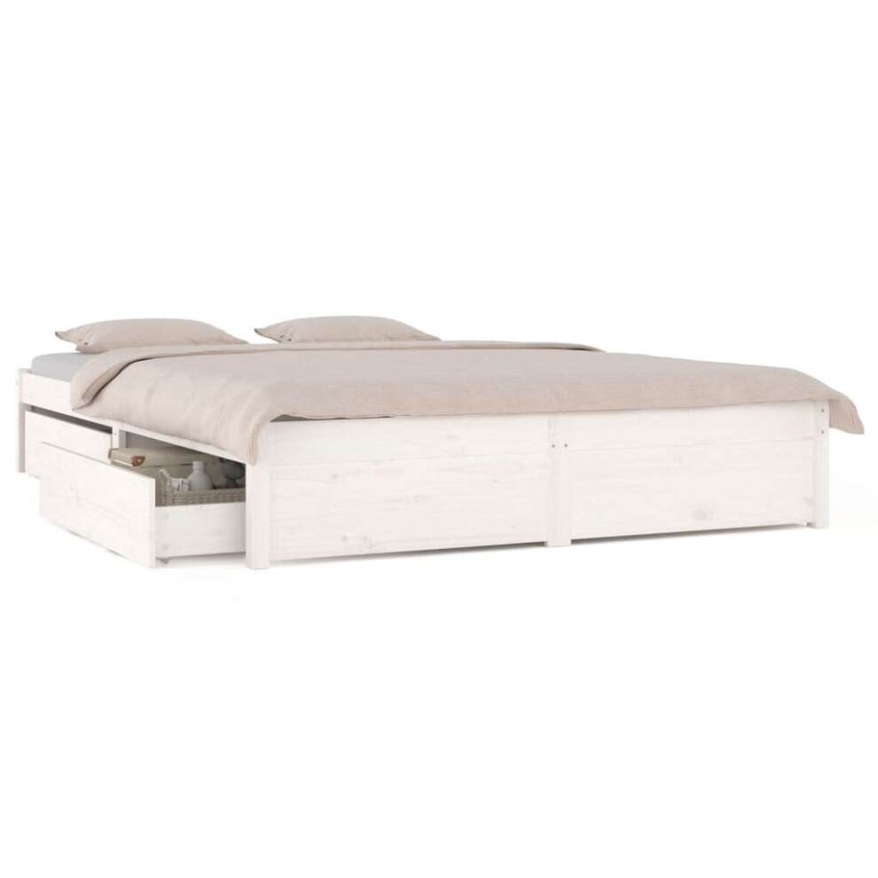New Vidaxl (, 160 X 200 Cm) Bed Frame With Drawers Wooden Bedstead Platform Bed Multi Colours/Sizes White 3103524