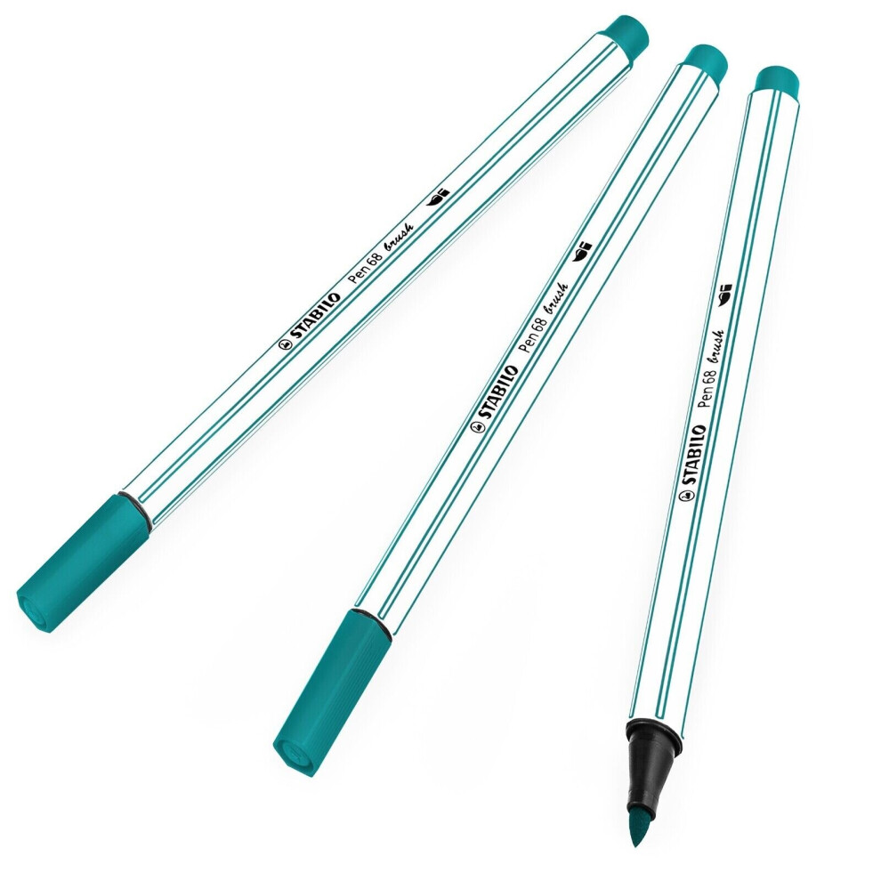 STABILO Pen 68 Brush Felt Tip Pen - 1-3mm - Turquoise Blue - 568/51 - Pack of 3