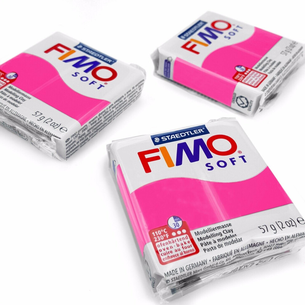 Staedtler Fimo Soft Polymer Oven Modelling Clay - 57G - Set Of 3 - Raspberry