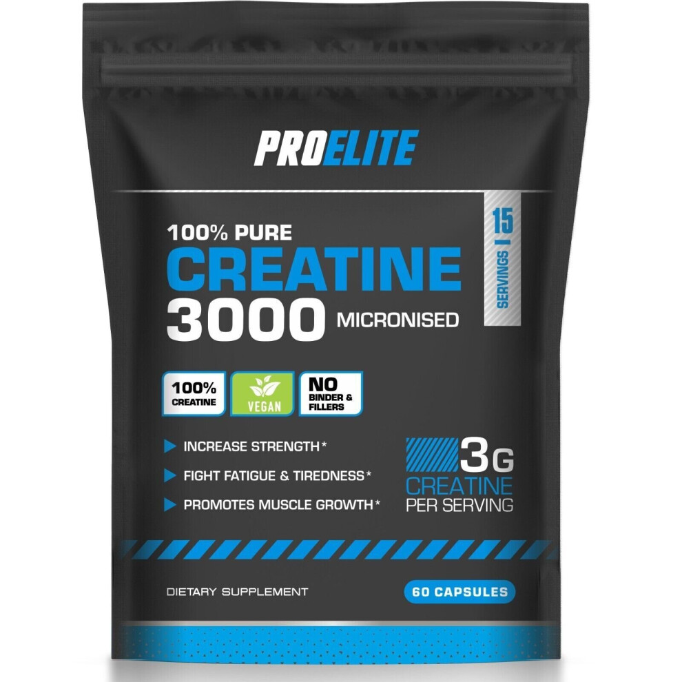 (60 Capsules) Creatine Monohydrate 750mg Vegan Capsules ProElite