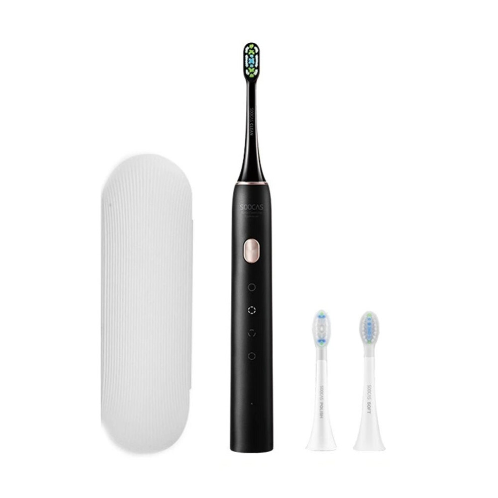 (Black) Sonic Electric Toothbrush with 3 DuPont Brush Heads 4 Modes Handle Ultrasonic Automatic