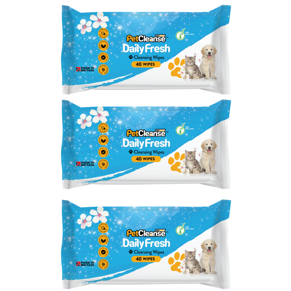 Pet Cleaning Wipes For Dogs Cats Puppies And Kittens - 3 Packs Of 40 Wipes