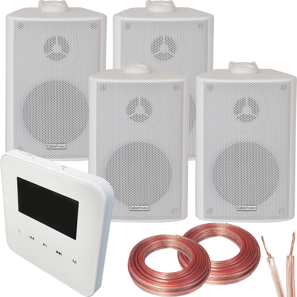 100W WiFi & Bluetooth Wall Mounted Amplifier & 4x 60W White Wall Speakers System