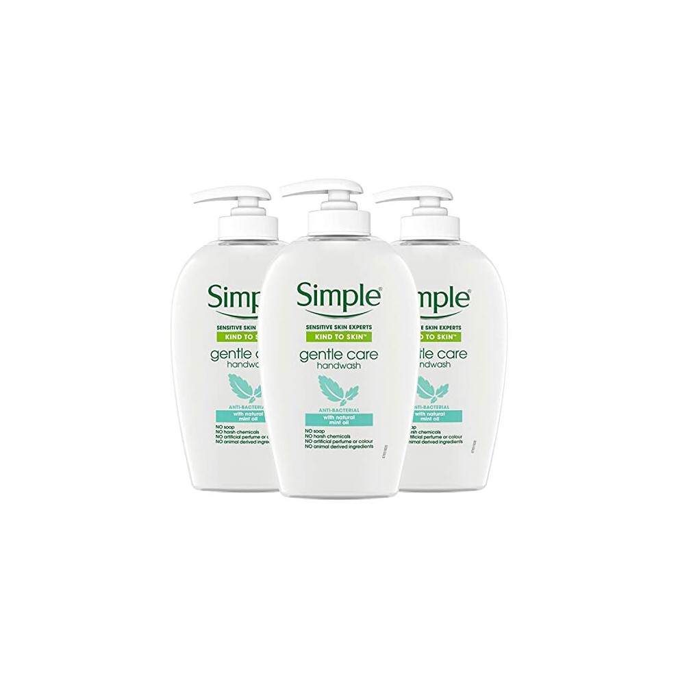 3 Pack of 250ml Simple Sensitive Skin Expert Kind to Skin Gentle Care Anti-Bac. Hand Wash with Natural Mint Oil,No Harsh Chemical that Upset Your Skin