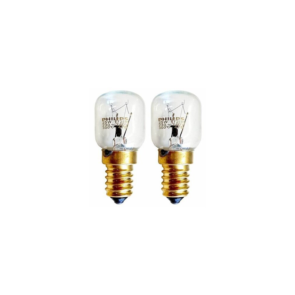 2 x 25w PHILIPS Branded Oven Lamps / Cooker Light Bulbs 240v SES E14 300 Degree