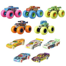 Hot Wheels Monster Trucks Glow in the Dark Bundle - Includes 5 Monster Trucks and 5 1:64 Scale Cars - Collectible - Gift for Kids 4+ - HCB57