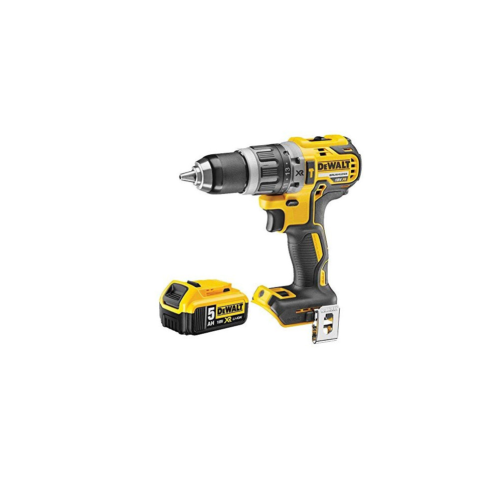 DEWALT DCD796N 18V XR Brushless Compact Combi Drill with 1 x 5.0Ah Battery DCB184, 18 V , Yellow