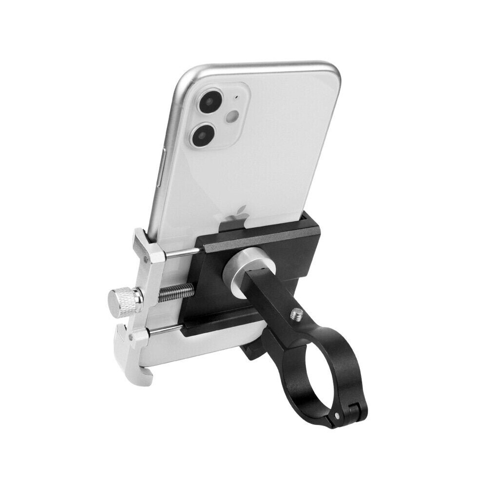 (Black+Silver) Motorcycle Bicycle Handlebar Mobile Phone Holder Vlog Recording Frosted Aluminum